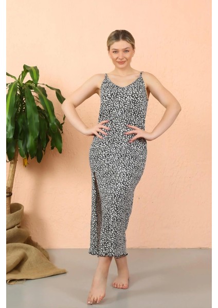 Moda Kadın Ip Askılı Yırtmaçlı Uzun Lacivert Gecelik indirimleri