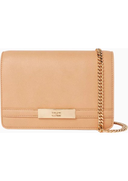Elısabetta Franchı Altın Zincir Detaylı, Lüks Faux Deri Flap Omuz Çantası