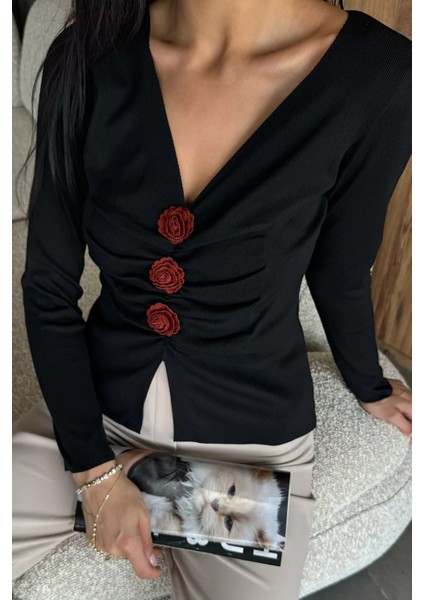 Ön Gül Detaylı Triko Bluz P-00018209 fiyatları