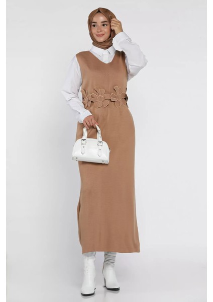 Gül Figürlü Triko Elbise Gömlek Tesettür Ikili Takım P-00018381