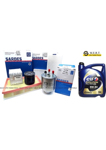 Renault Kangoo 1.5 Dci Yağ Bakım Filtre Seti (2010-2014)