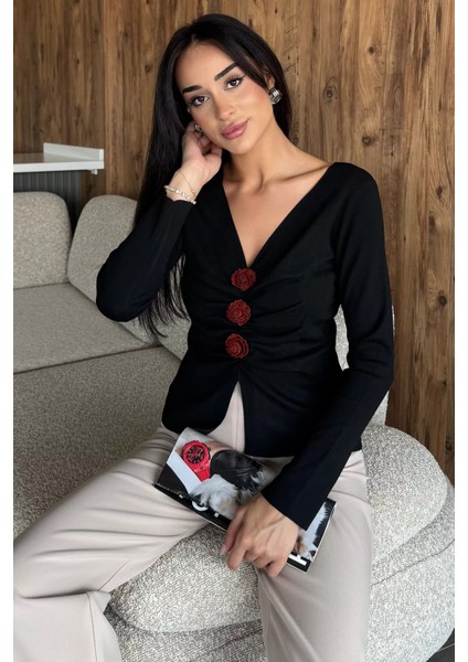 Ön Gül Detaylı Triko Bluz P-00018209 modelleri