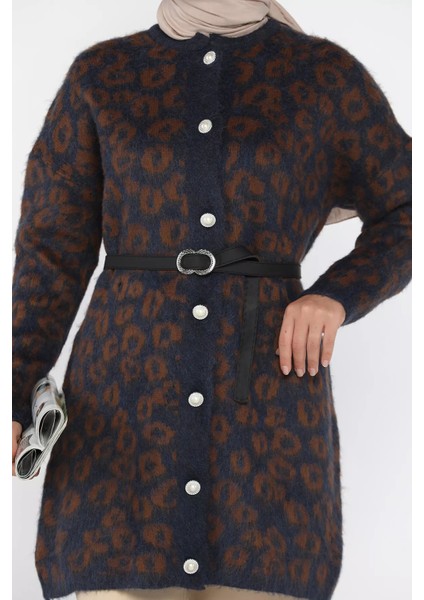 Desenli Kemer Aksesuarlı Tesettür Triko Hırka P-00018376 fırsatları