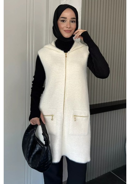 Kolsuz Fermuarlı Yumoş Tesettür Triko Yelek (S,m,l,xl Uyumludur) P-00018185