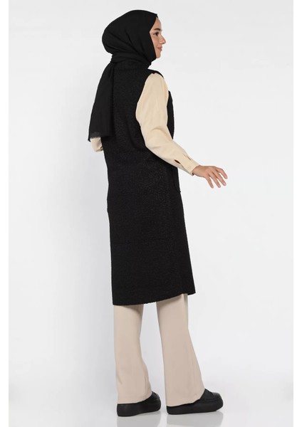 Gold Düğme Detaylı Çift Cepli Tesettür Buklet Yelek P-00018413 fırsatları