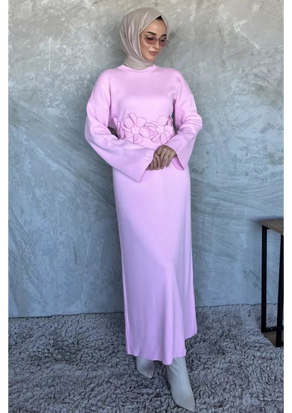 Bisiklet Yaka Çiçek Figürlü Tesettür Triko Elbise P-00018363 fiyatları