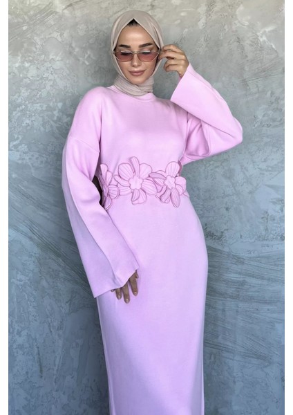 Bisiklet Yaka Çiçek Figürlü Tesettür Triko Elbise P-00018363 modelleri