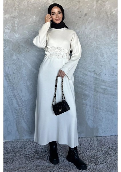 Bisiklet Yaka Çiçek Figürlü Tesettür Triko Elbise P-00018363 fiyatları