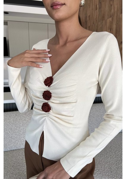 Ön Gül Detaylı Triko Bluz P-00018209 fiyatları