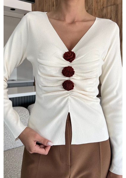 Ön Gül Detaylı Triko Bluz P-00018209 modelleri