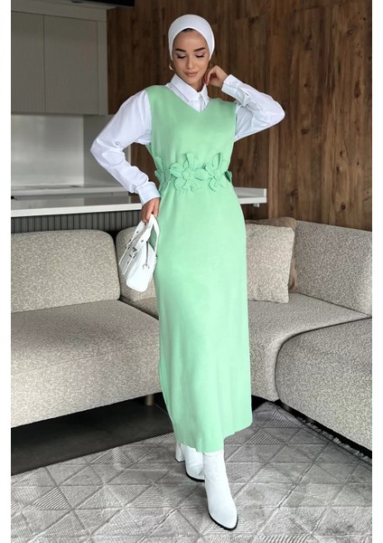 Gül Figürlü Triko Elbise Gömlek Tesettür Ikili Takım P-00018381