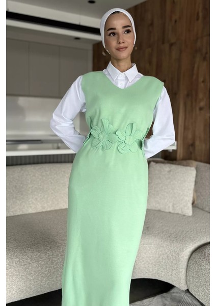 Gül Figürlü Triko Elbise Gömlek Tesettür Ikili Takım P-00018381 modelleri