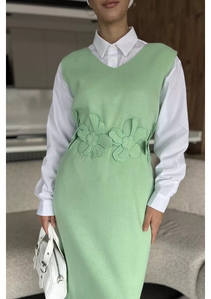 Gül Figürlü Triko Elbise Gömlek Tesettür Ikili Takım P-00018381 indirimleri