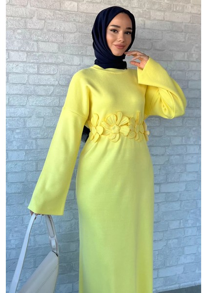 Bisiklet Yaka Çiçek Figürlü Tesettür Triko Elbise P-00018363 fiyatları