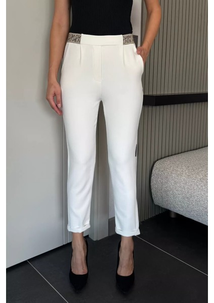 Bel Lastikli Yazı Detaylı Slim Fit Kumaş Pantolon P-00018014