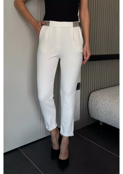 Bel Lastikli Yazı Detaylı Slim Fit Kumaş Pantolon P-00018014 fiyatları