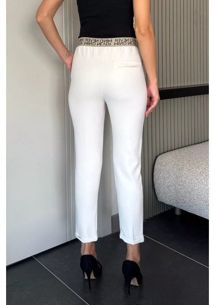 Bel Lastikli Yazı Detaylı Slim Fit Kumaş Pantolon P-00018014 modelleri