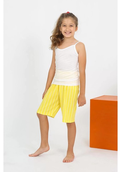 Moda Kız Çocuk Ip Askılı Şortlu Penye Beyaz Pijama Takım