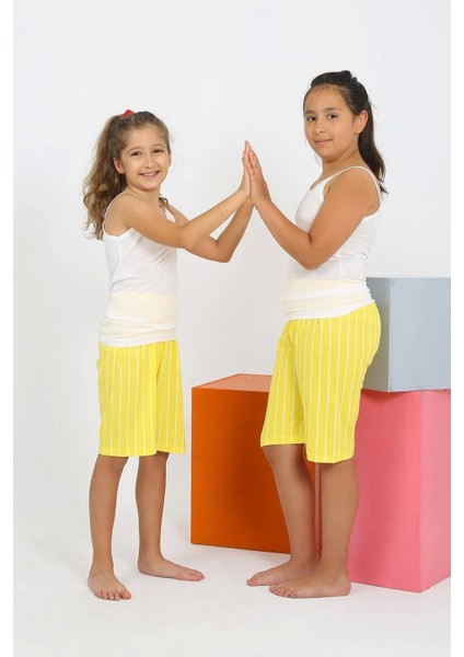 Moda Kız Çocuk Ip Askılı Şortlu Penye Beyaz Pijama Takım modelleri