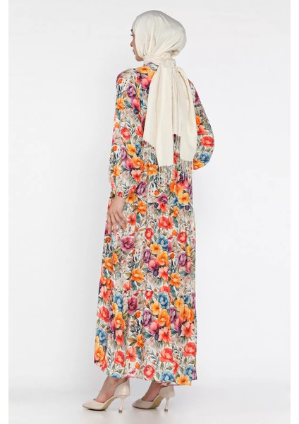 Ön Düğmeli Desenli Mevsimlik Tesettür Elbise P-00018174 modelleri