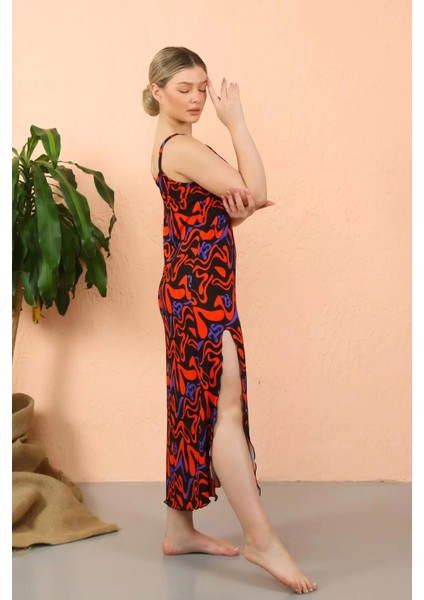 Moda Kadın Ip Askılı Yırtmaçlı Uzun Siyah Gecelik fiyatları