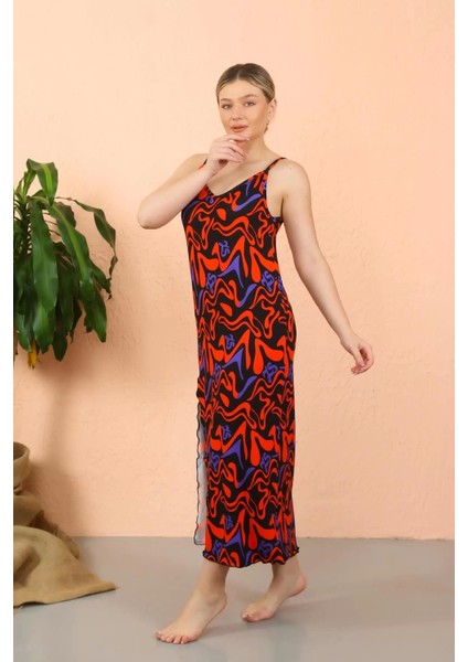 Moda Kadın Ip Askılı Yırtmaçlı Uzun Siyah Gecelik fırsatları