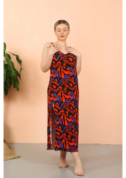 Moda Kadın Ip Askılı Yırtmaçlı Uzun Siyah Gecelik indirimleri