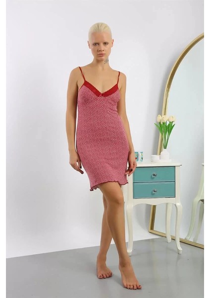 Moda Kadın Penye Desenli Ip Askılı Gecelik fiyatları