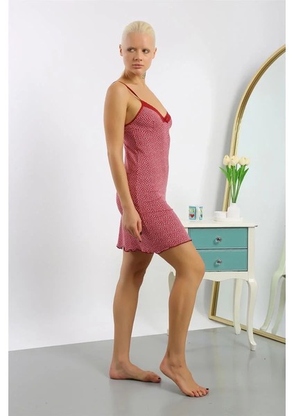 Moda Kadın Penye Desenli Ip Askılı Gecelik modelleri