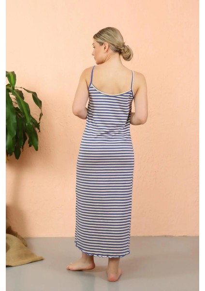 Moda Kadın Ip Askılı Yırtmaçlı Uzun Mavi Gecelik fırsatları