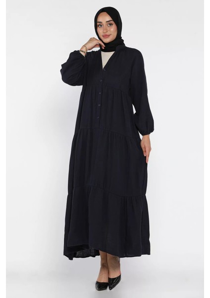 Ön Düğmeli Mevsimlik Tesettür Elbise P-00018173
