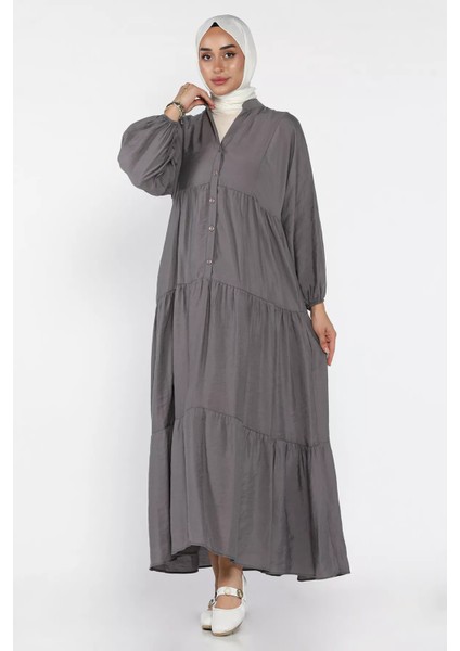 Ön Düğmeli Dökümlü Mevsimlik Tesettür Elbise P-00018176 fiyatları