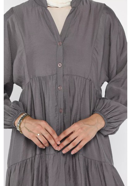 Ön Düğmeli Dökümlü Mevsimlik Tesettür Elbise P-00018176 fırsatları