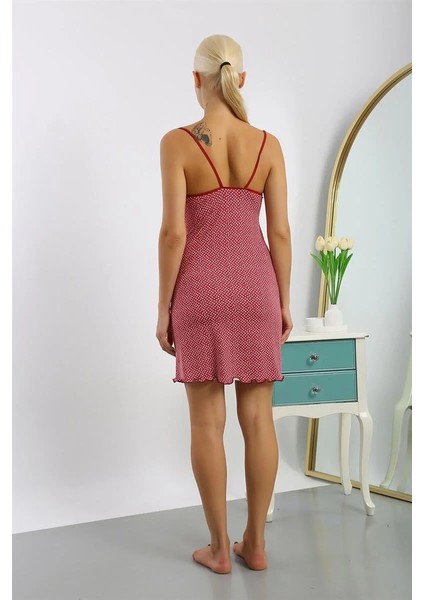 Moda Kadın Penye Desenli Ip Askılı Gecelik