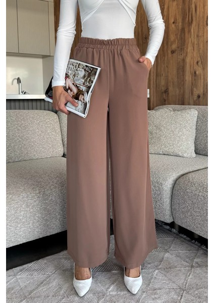 Kadın Bol Paça Bel Lastikli Kumaş Pantolon P-00018018