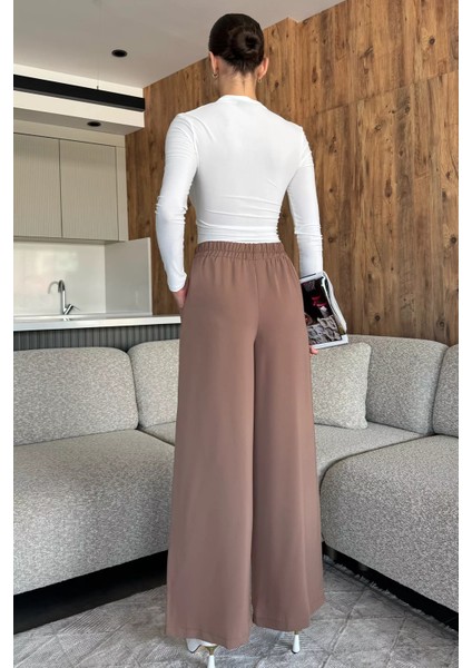 Kadın Bol Paça Bel Lastikli Kumaş Pantolon P-00018018 modelleri