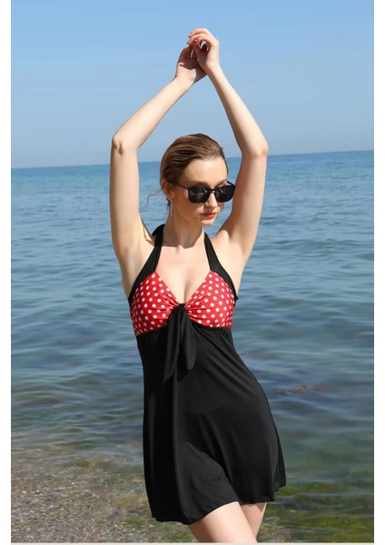 Moda Kadın Likralı Şortlu Fiyonklu Elbise Mayo Kırmızı fiyatları