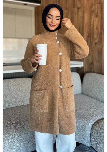 Çift Cepli Taşlı Düğmeli Tesettür Yumoş Triko Ceket (S-M-L-Xl Beden Uyumludur.) P-00018073