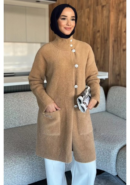 Çift Cepli Taşlı Düğmeli Tesettür Yumoş Triko Ceket (S-M-L-Xl Beden Uyumludur.) P-00018073 fiyatları