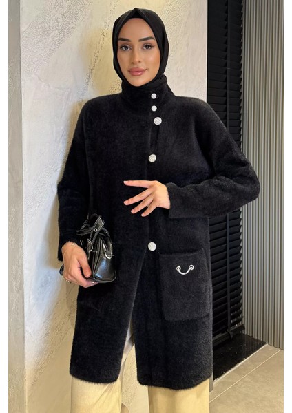 Çift Cepli Taşlı Düğmeli Tesettür Yumoş Triko Ceket (S-M-L-Xl Beden Uyumludur.) P-00018073