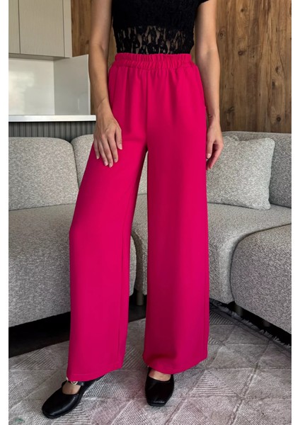 Kadın Bol Paça Bel Lastikli Kumaş Pantolon P-00018018