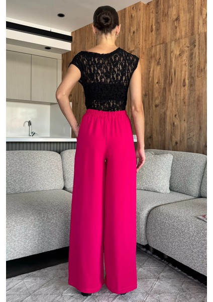 Kadın Bol Paça Bel Lastikli Kumaş Pantolon P-00018018 modelleri