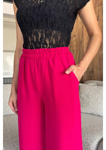 Kadın Bol Paça Bel Lastikli Kumaş Pantolon P-00018018 fırsatları