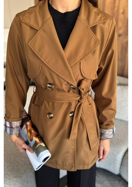 Kadın Ön Düğmeli Bel Kuşaklı Trençkot P-00018017 modelleri