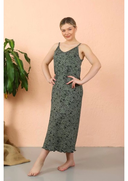 Moda Kadın Ip Askılı Yırtmaçlı Uzun Haki Gecelik fiyatları