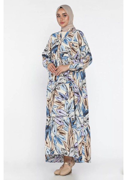 Desenli Ön Düğmeli Mevsimlik Tesettür Elbise P-00018177 fiyatları