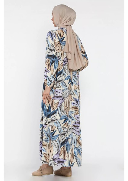 Desenli Ön Düğmeli Mevsimlik Tesettür Elbise P-00018177 modelleri