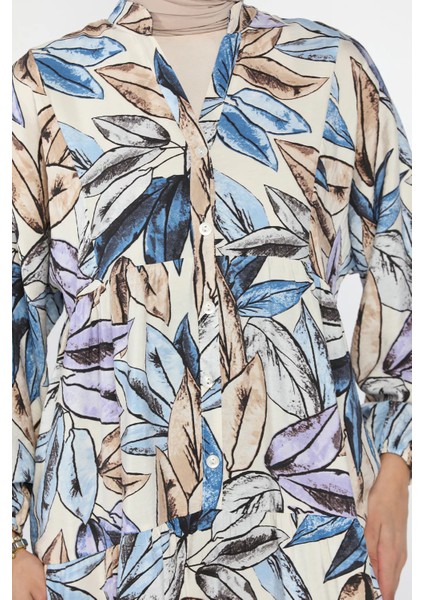 Desenli Ön Düğmeli Mevsimlik Tesettür Elbise P-00018177 fırsatları