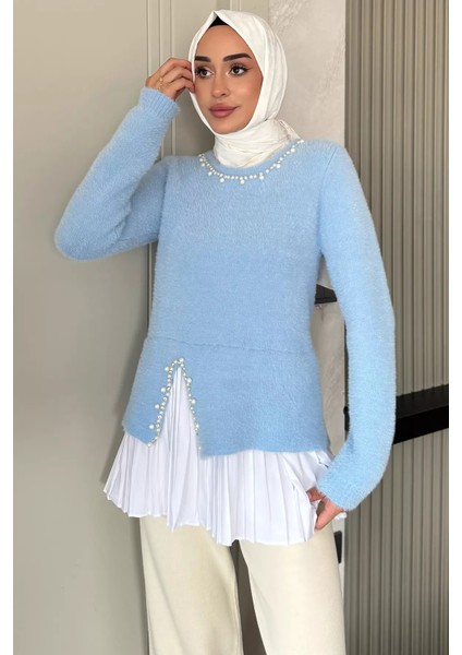 Inci ve Taş Işlemeli Garnili Yumoş Tesettür Triko Kazak (S-M-L Beden Uyumludur.) P-00018071