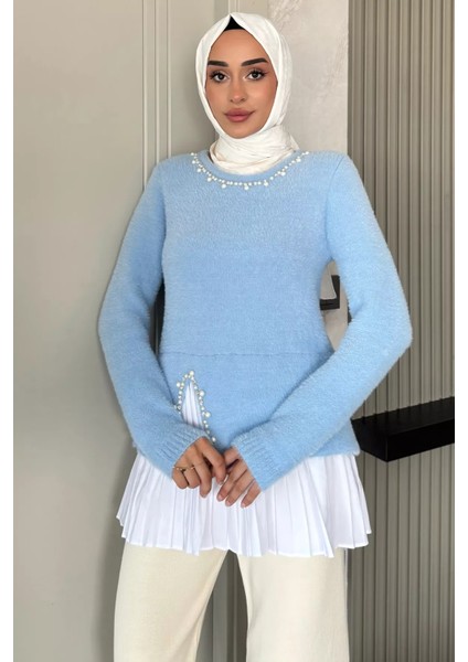 Inci ve Taş Işlemeli Garnili Yumoş Tesettür Triko Kazak (S-M-L Beden Uyumludur.) P-00018071 fiyatları